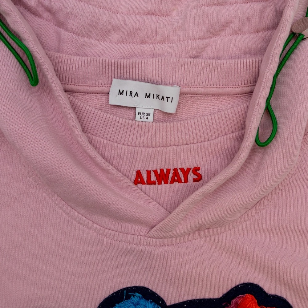 Mira Mikati Pink Cropped Hoodie with‎ Multicolor Embroidery – Size US 4 / EU 36 - Picture 4 of 7